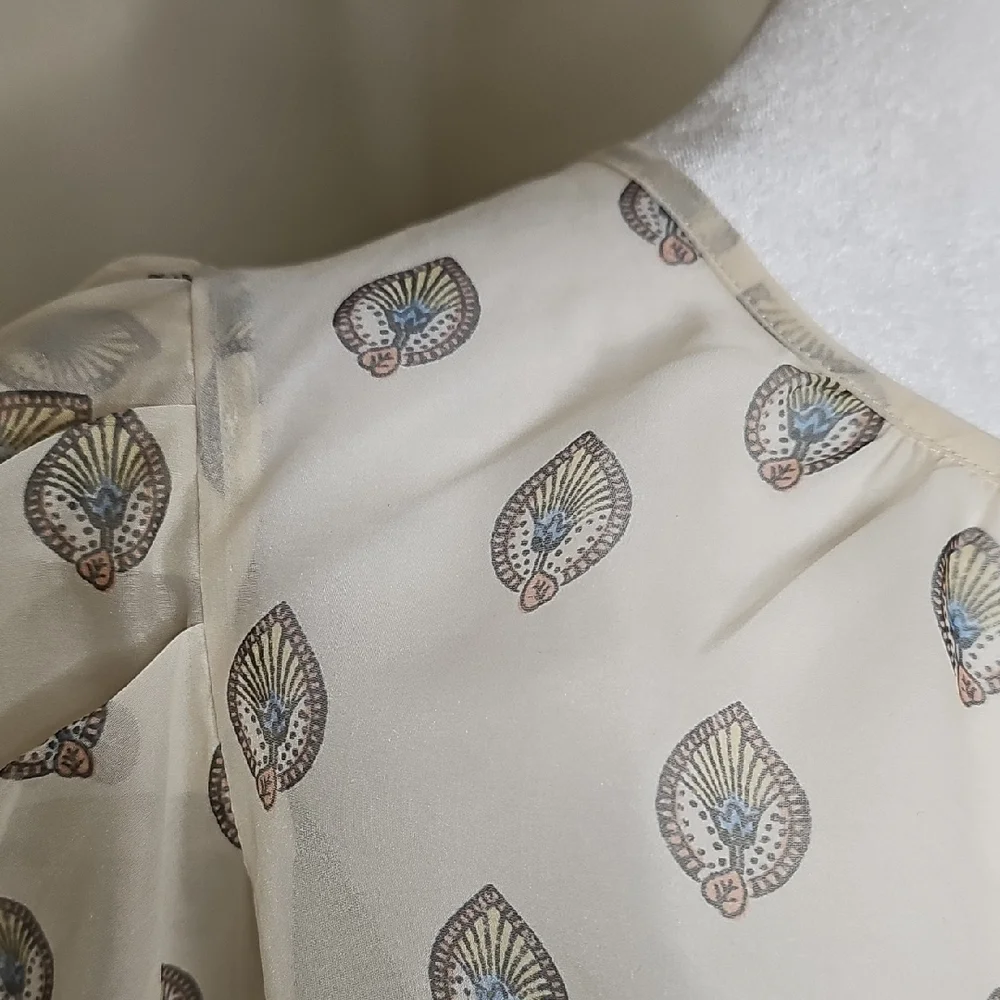 Anthropologie Sheer Puff Sleeve Leaf Print Blouse Women's Medium